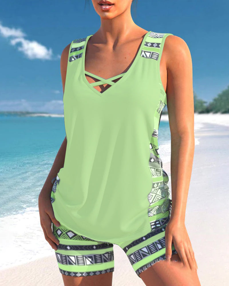RADO | Tankini with geometric print and V-neck