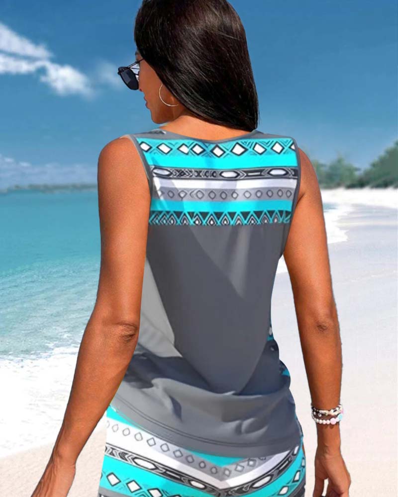 RADO | Tankini with geometric print and V-neck
