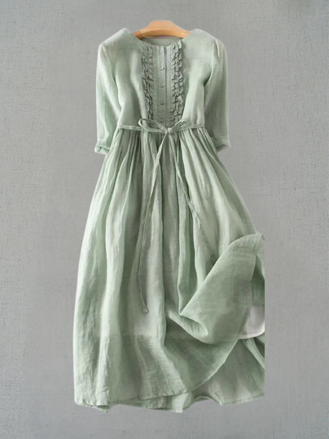 ARIAH | Women's Retro Style Dress with Round Neckline and Waist Ties