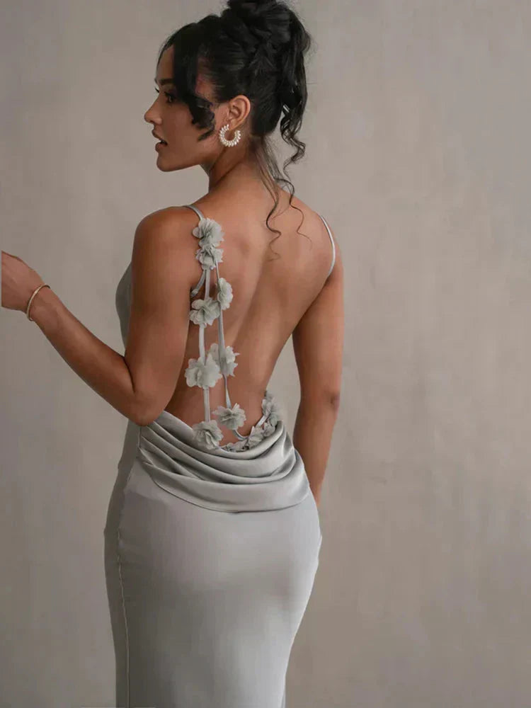 CASSIANE | Satin Dress with Flowers