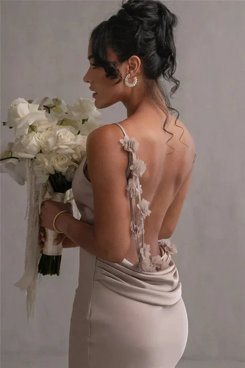 CASSIANE | Satin Dress with Flowers