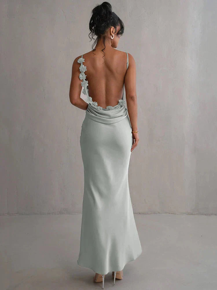 CASSIANE | Satin Dress with Flowers
