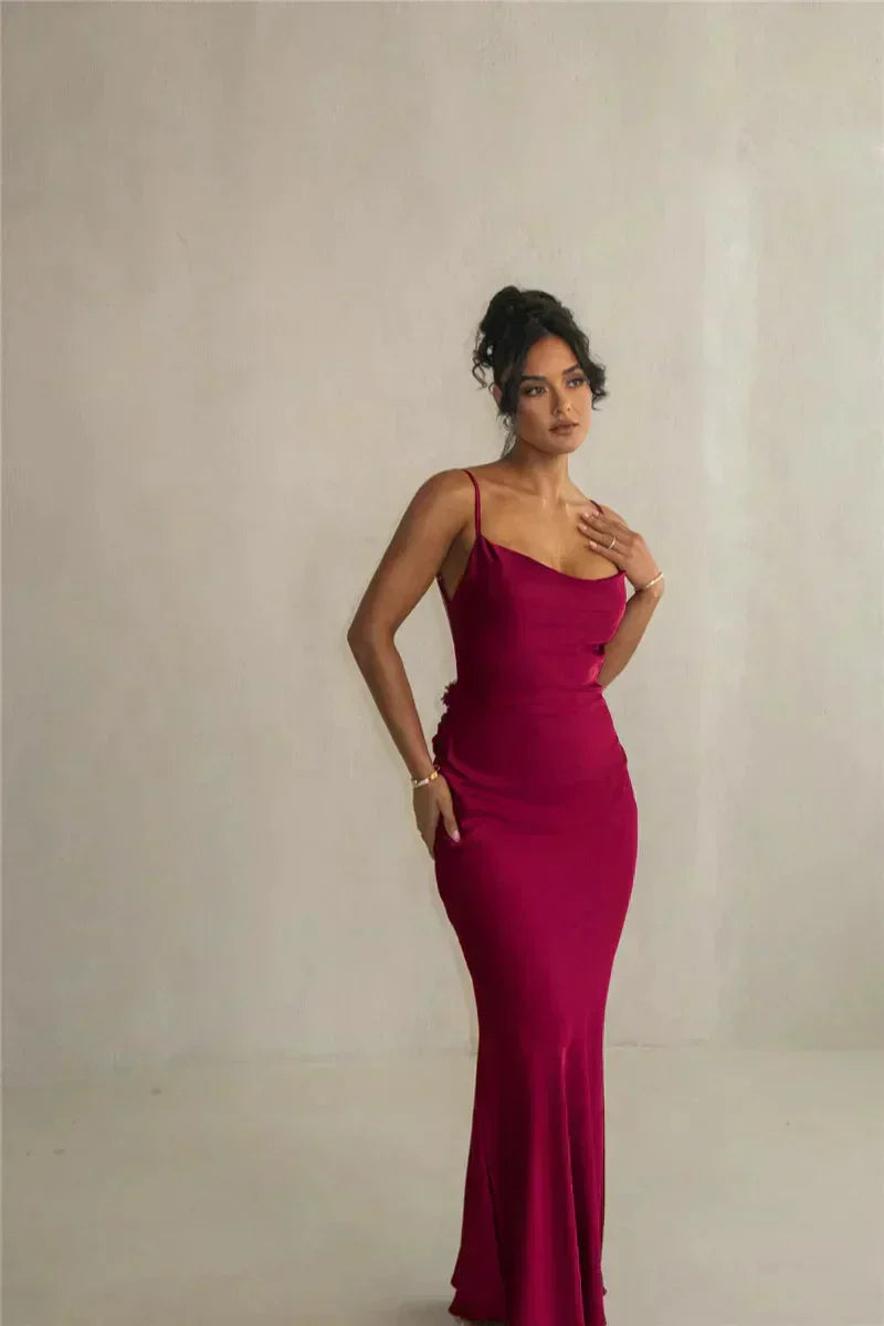 CASSIANE | Satin Dress with Flowers