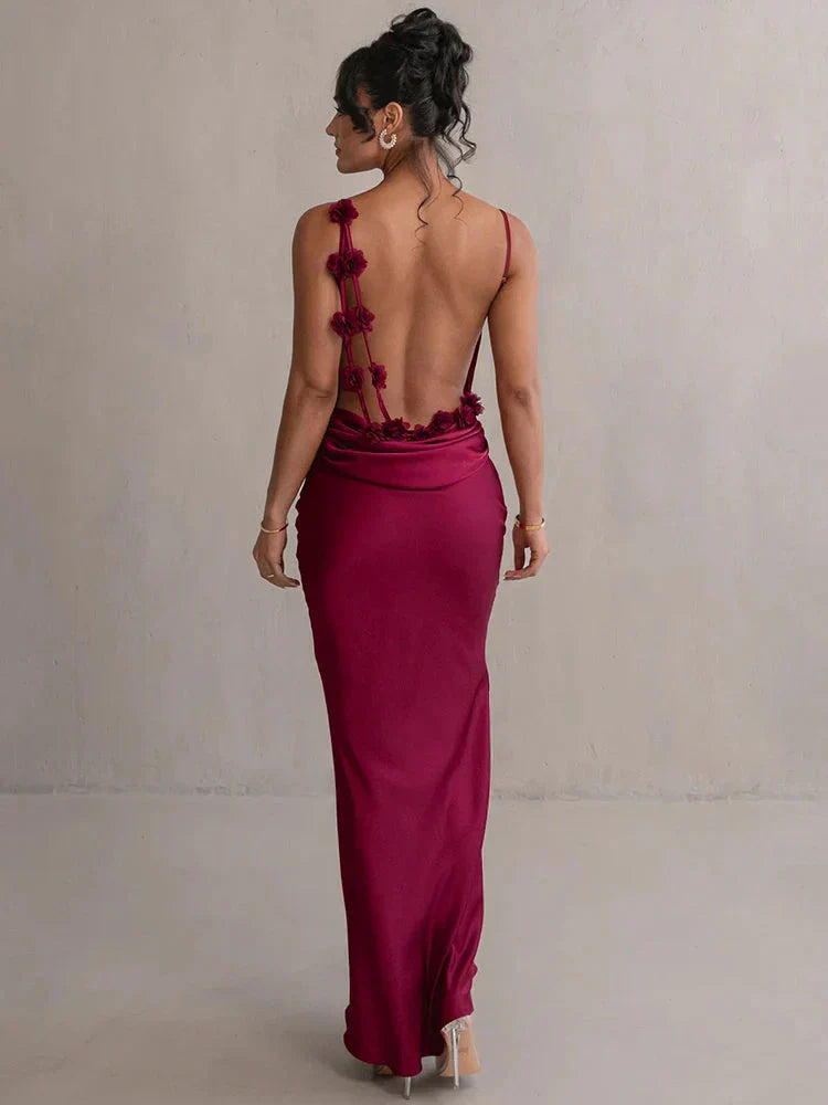 CASSIANE | Satin Dress with Flowers