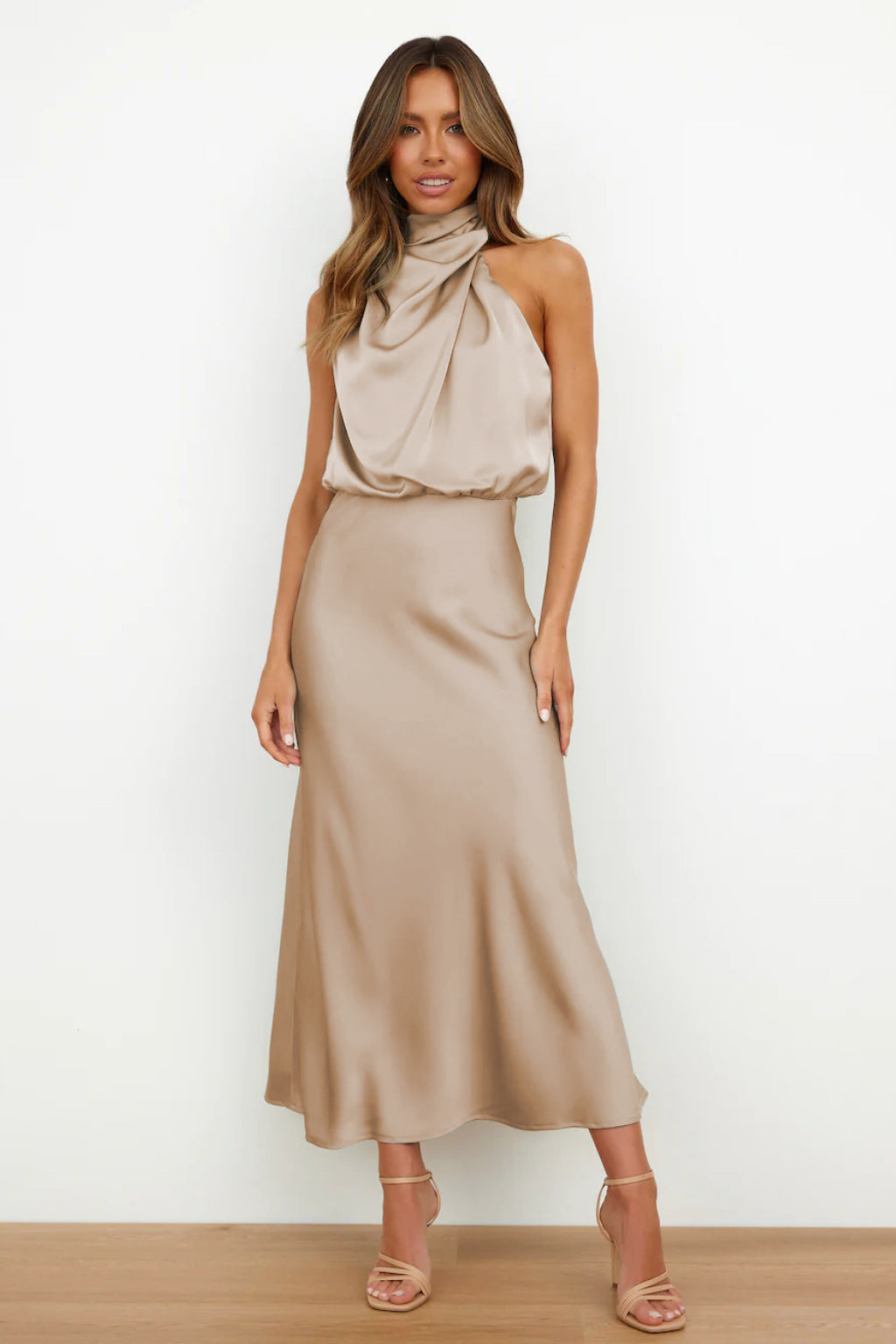 DIANA | Long Satin Dress with Halter Neck