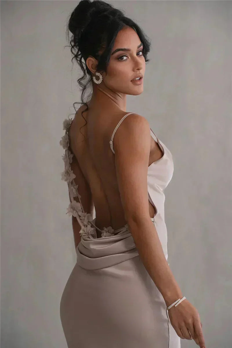 CASSIANE | Satin Dress with Flowers
