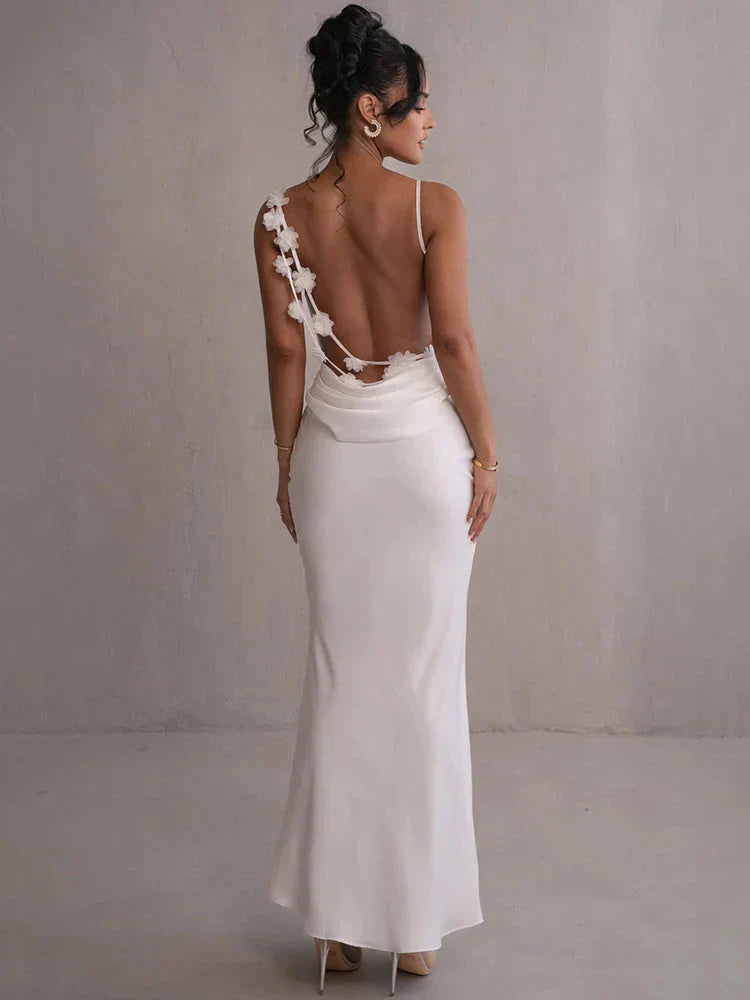 CASSIANE | Satin Dress with Flowers