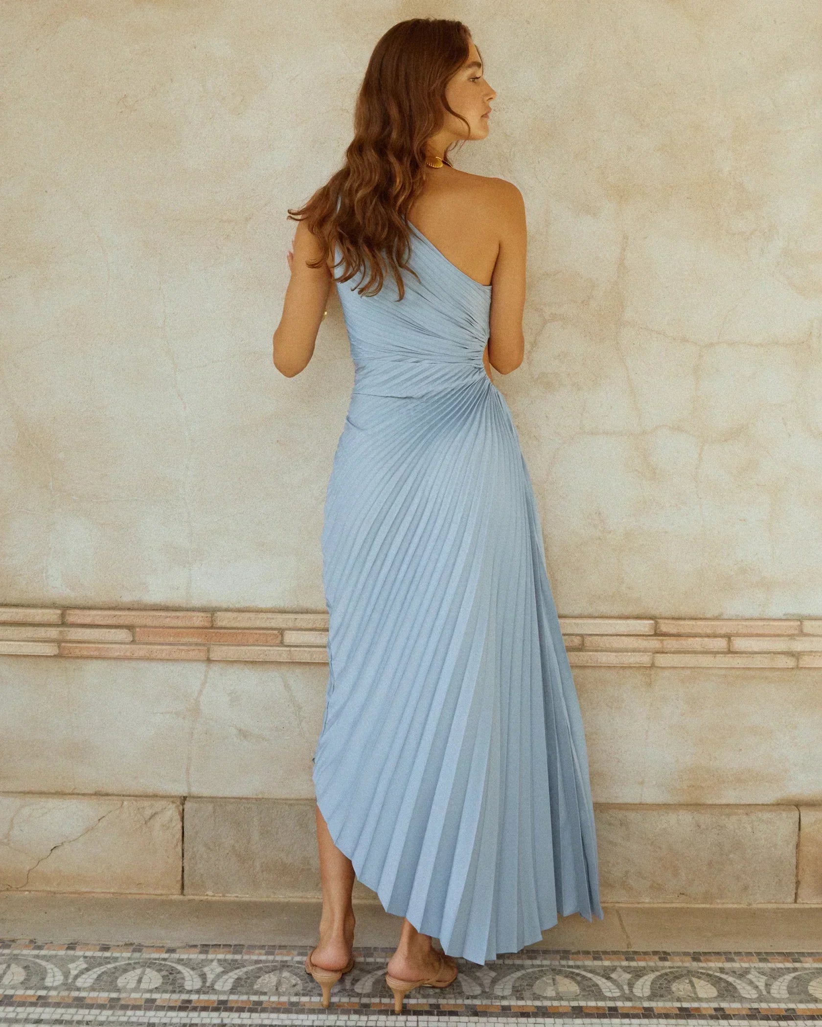 SYLVIANA | One-Shoulder Pleated Midi Dress
