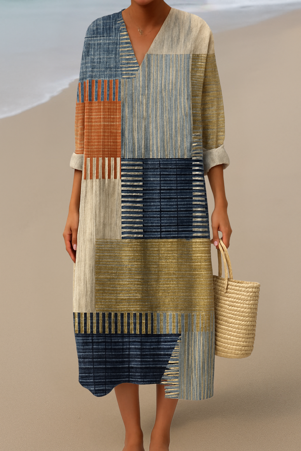 SOFIE | Maxi Dress with Patchwork Pattern – Natural Colours for Boho Style