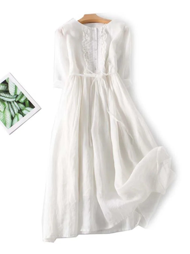 ARIAH | Women's Retro Style Dress with Round Neckline and Waist Ties