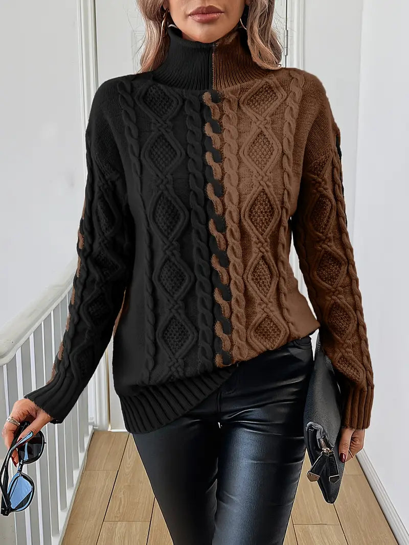 LEOVIA | Elegant Striped Sweater with High Collar