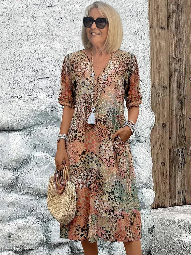 ELENA | Women's Vibrant Midi Dress With Pockets