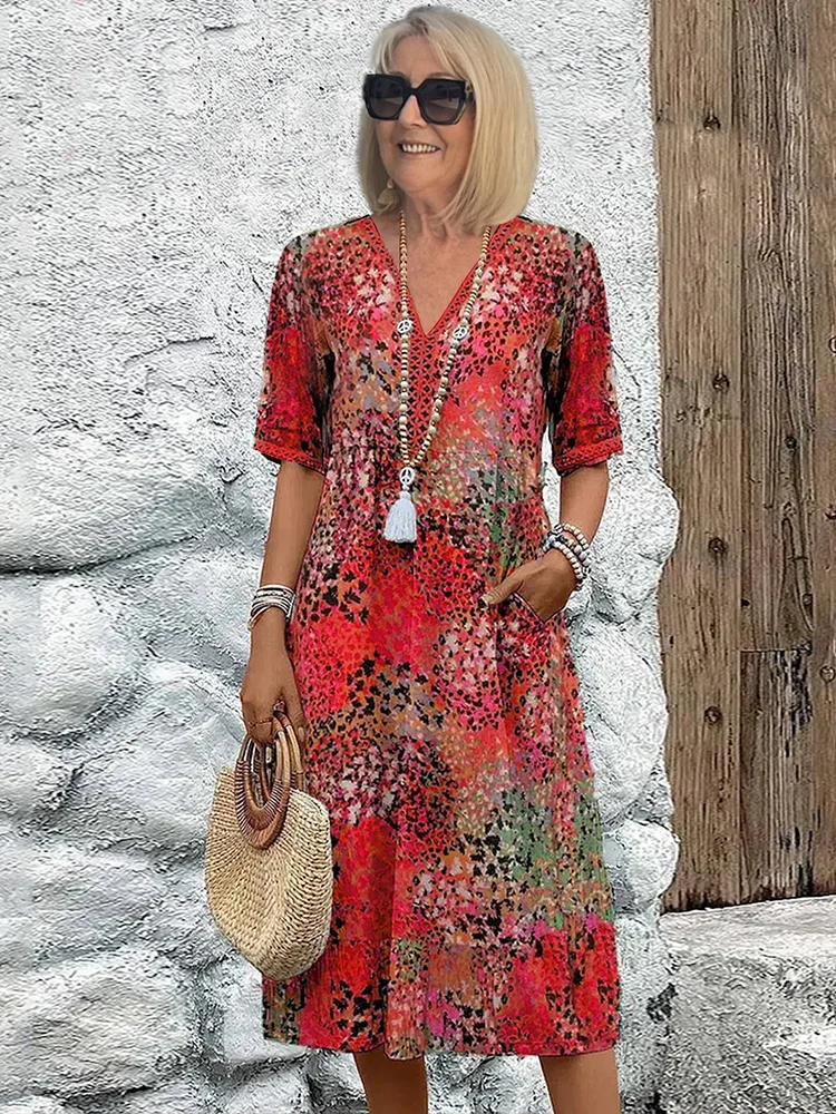 ELENA | Women's Vibrant Midi Dress With Pockets
