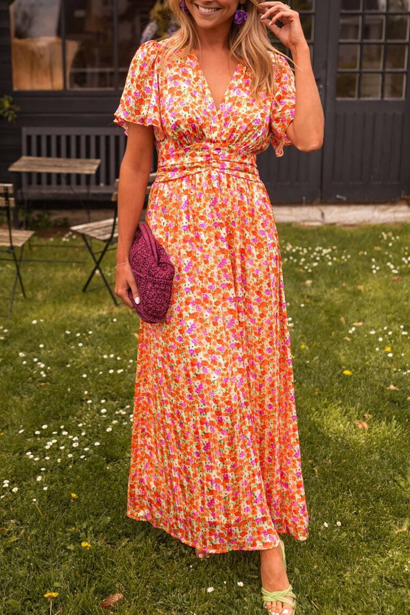 MYRA | Elegant Floral V-Neck Maxi Dress