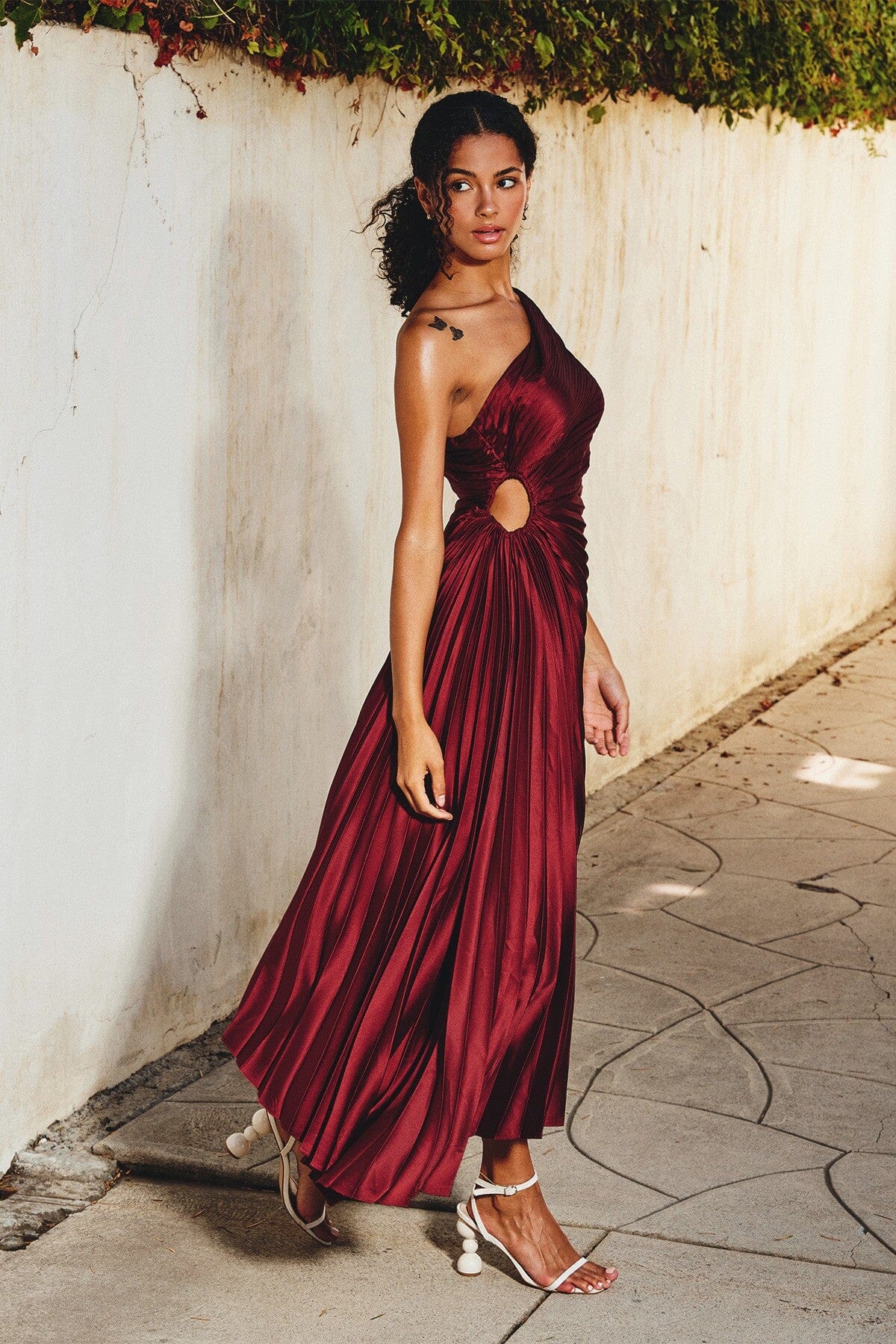 SYLVIANA | One-Shoulder Pleated Midi Dress