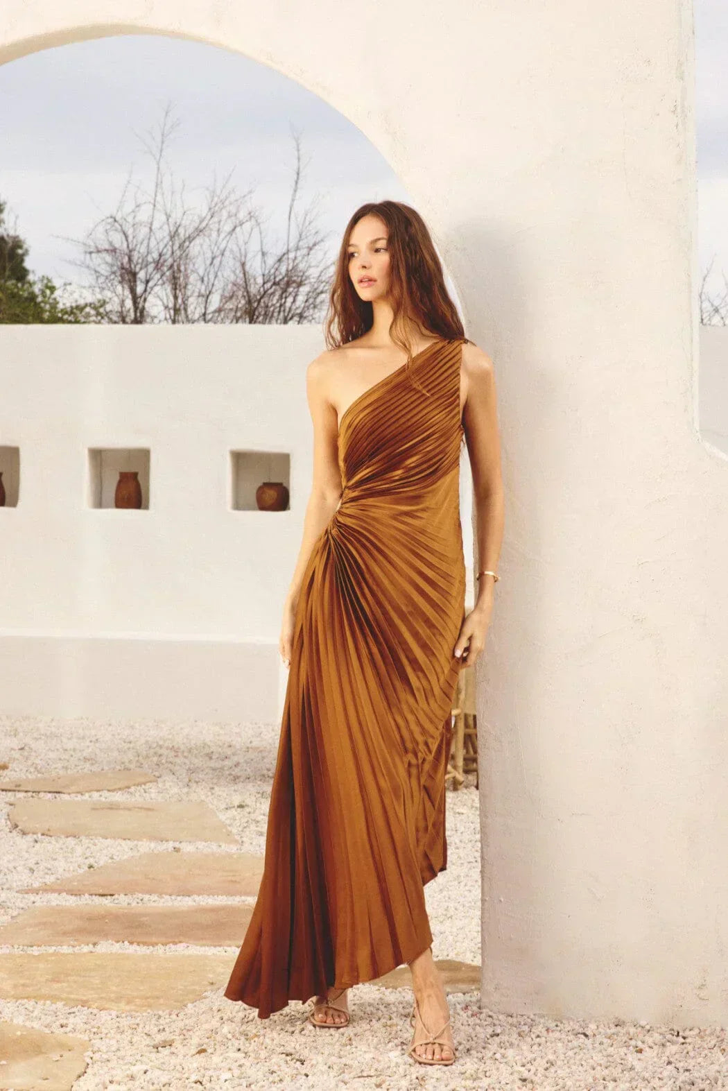 SYLVIANA | One-Shoulder Pleated Midi Dress