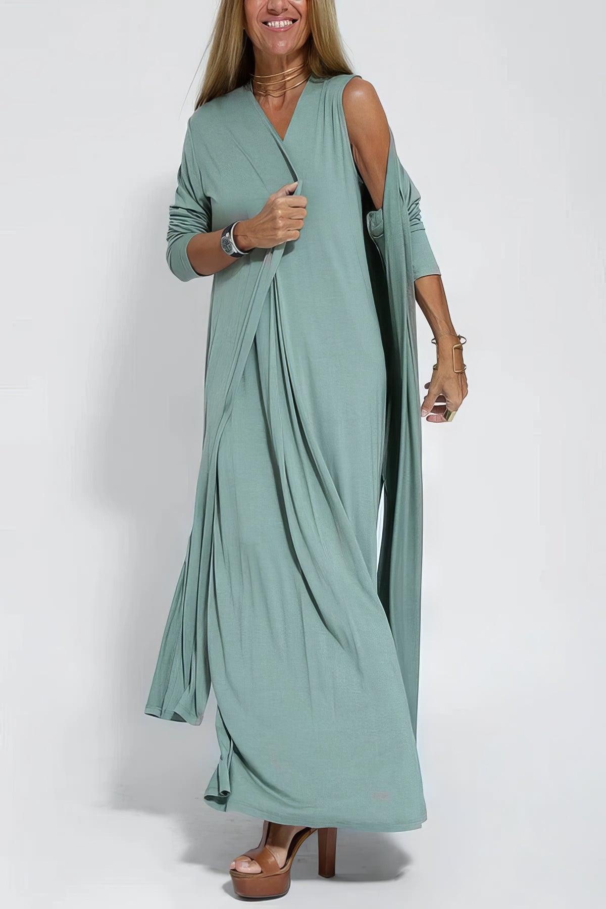 BEATRIZ | Elegant Long Dress with Optional Cardigan