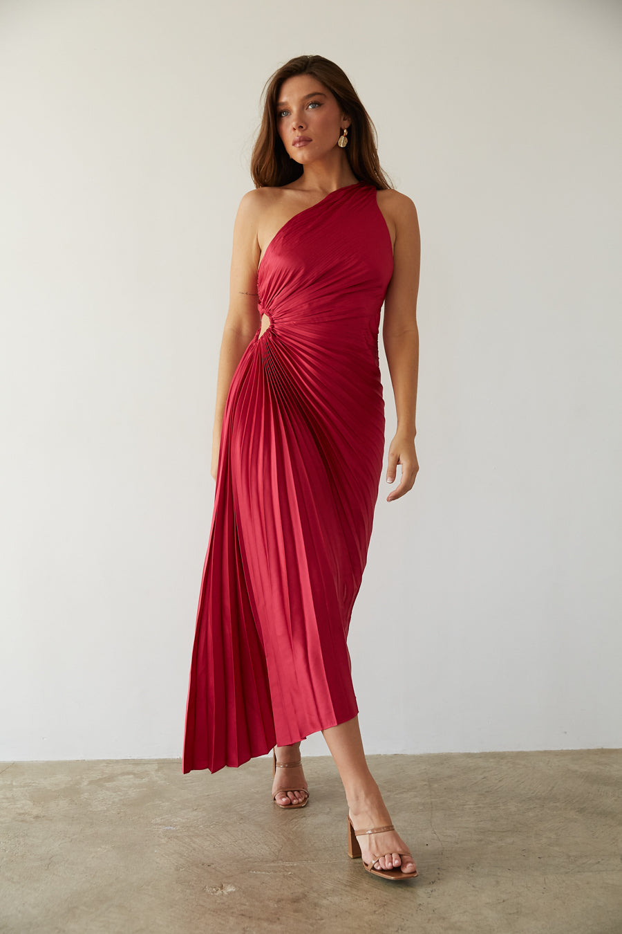 SYLVIANA | One-Shoulder Pleated Midi Dress